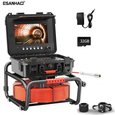 30m Sewer Pipe Inspection Camera 512hz Self-leveling Meter Counter 10'' Monitor