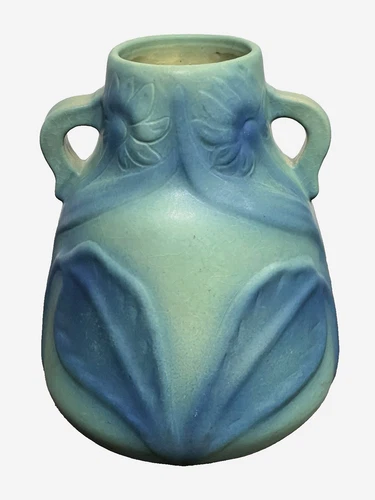 Van Briggle Vase Rare Form Ming Blue Turquoise Green 10” Tall Floral Leaf 1920s
