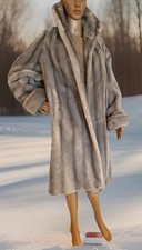 VTG 60s Coat Faux Silver Fox Fur Lined Knee Length Luxurious Collar Cuffs USA L