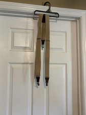 Tan Suspenders for Men with Y Back, Adjustable, Brown Leather tabs