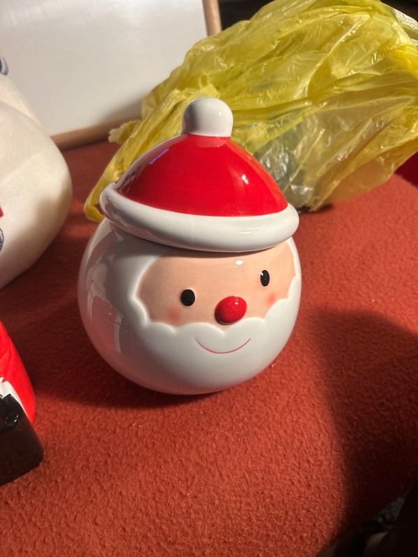 Christmas Santa Cookie Jar Merry Christmas! Ceramic 12" Tall Santa Claus in Box