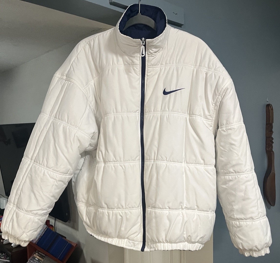 Vintage 90's Nylon Nike Puffer Jacket Reversible Navy White Big