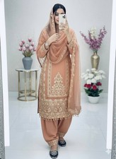 New Latest Faux Georgette Peach Top Palazzo With Dupatta For Festival Wear