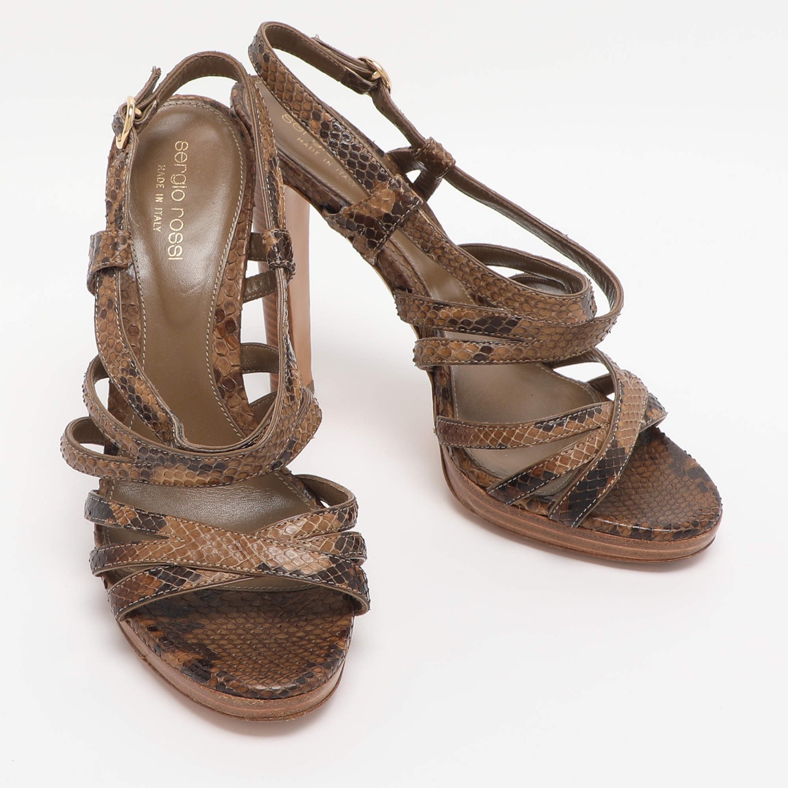 Sergio Rossi Brown Python Leather Ankle Strap San… - image 4