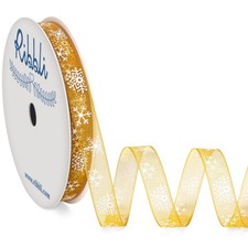 Snowflake Gold Sheer Organza Ribbon,3/8 Inches x Continuous 25 Yard Christmas...
