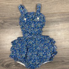 Vintage 70s Montgomery Ward Baby Romper Floral Ruffle Elastic 6  9M Summer
