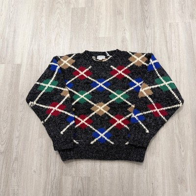 Vintage Bill Ditfort Sweater Men's Large Argyle Crewneck Knit 90s 100% Wool 