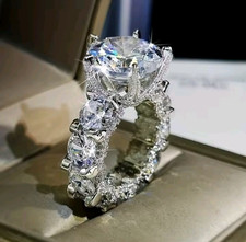 Silver Plated Cubic Zirconia Engagement Ring Wedding Band for Women Size 6-10