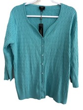 NEW NWT Aqua Cable Button Down Women s Talbots 2x Sweater