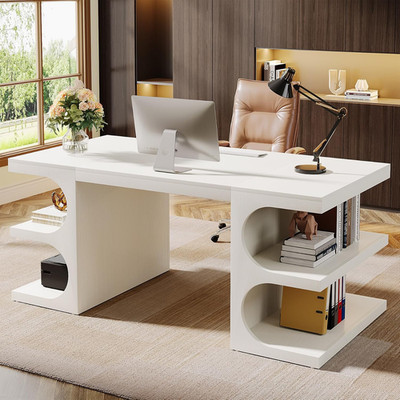 Modern Executive Office Desk, 63-Inch Large Computer Home Office Desk with Stora