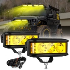 AUXBEAM 5" LED Work Light Bar Spot Pods Amber Fog Driving Lamp + Wiring Harness