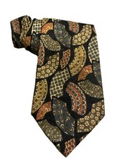 Burberrys of London 100% Silk Tie Black w/Gold Geometric Shapes EUC USA Made