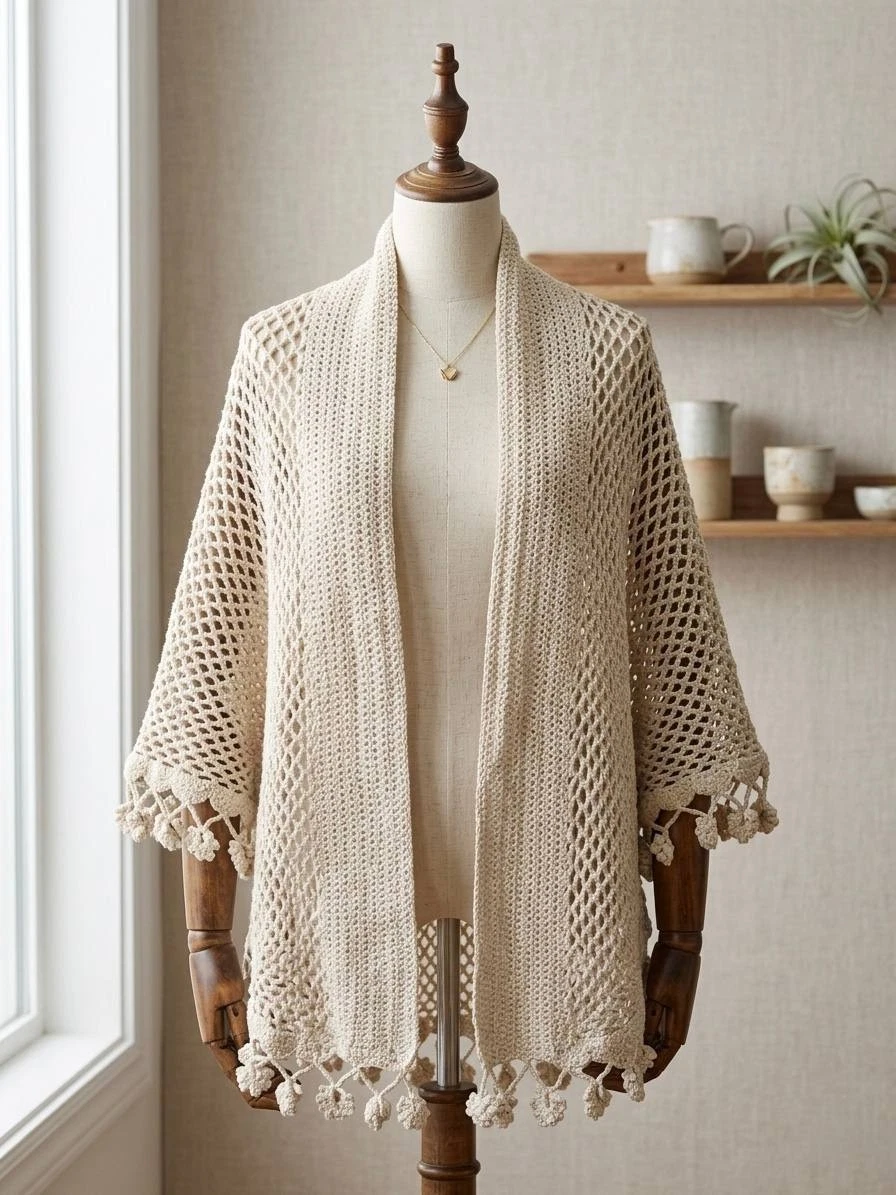 Handmade crochet Shawl By My Jordanian Mom- Beige - winter wrap - Long