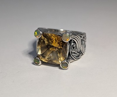 **(NOS) Bali Designs Citrin & Feueropal Kissenring 925S,18K (Gr. 7,~11g) AR-61