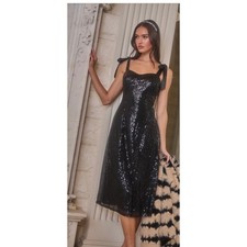 Little Black Dress Sugarlips Black Sequin Midi Dress Tie Shoulder Bows NWT L