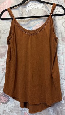 SHYANNE Women s M Orange Brick Crochet Lace Faux Suede Camisole Top Hippie Boho