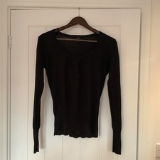 Papaya Ladies Black Jumper Size 10 Ribbed Fitted Scoop Neck Pleat Detail
