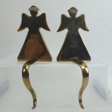 Heavy Solid Brass Angel with Laurel Wreath Stocking Holder Mid-arm Hanger & Hook