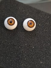 Vintage NOS Germany Pair HAND BLOWN ROUND DOLL GLASS EYES BROWN 10mm