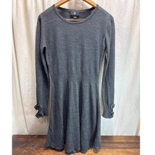 IZ Byer Gray Long Sleeved Knit Sweater Dress Ribbed Waistline Womens Size Medium