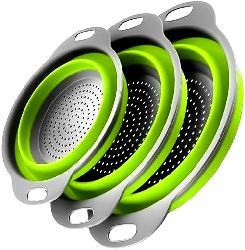 Basket Collapsible Colander Set of 3 Round Silicone Kitchen Strainer