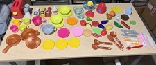Big Lot Of Plastic And Wood Play Food, Dishes, Accessories