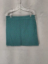 LOFT Skirt Womens 8 Green Blue Black Geometric Stretch Knit Casual Modern Mini