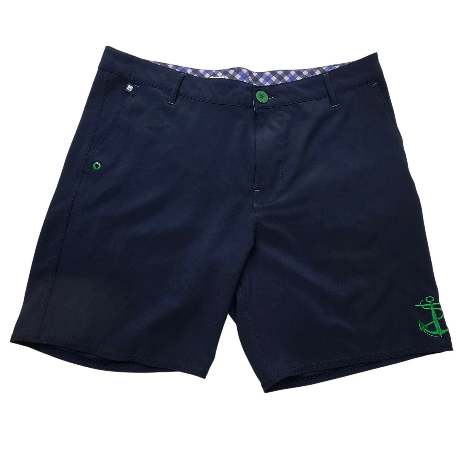 Sperry Top-Sider Mens Navy Blue Hybrid Performance Shorts Anchor Logo Size 34