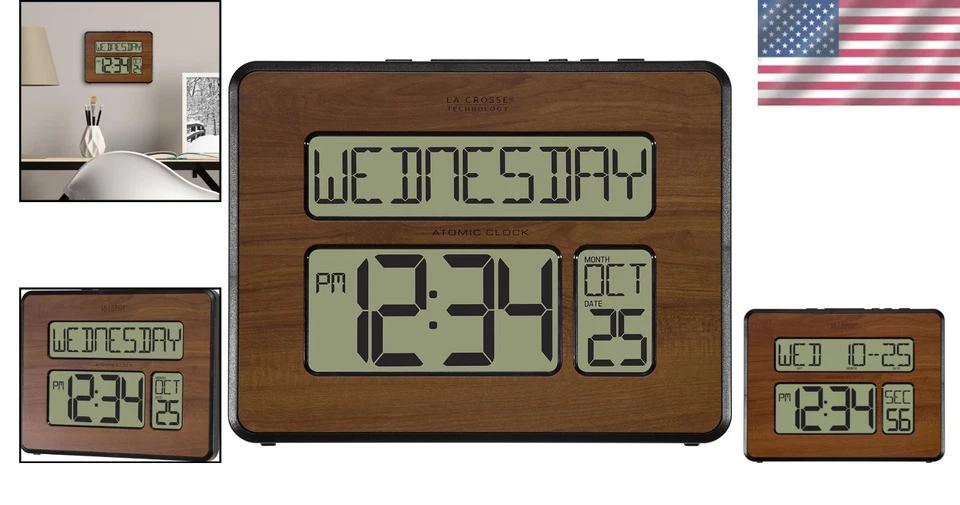 Elegant Walnut Digital Clock: Atomic Precision & Alarm for Living Room Decor - Image 2 of 4