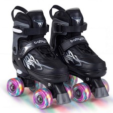 Kids Roller Skates 4 Sizes Adjustable Quad Skates w/Light-up Wheels for Ages 7-9
