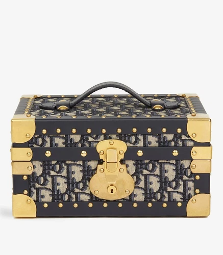 Etui à bijoux Christian Dior bleu monogramme oblique toile et cuir de veau