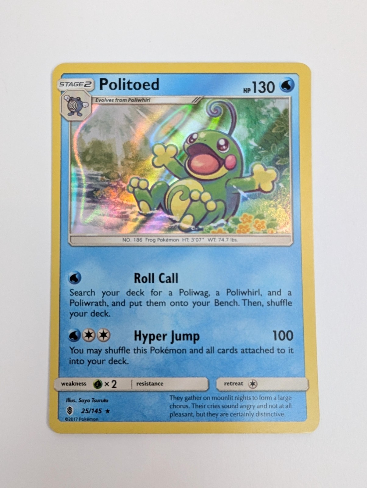 Pokemon card Politoed Holo Rare Guardians Rising 25/145 LP