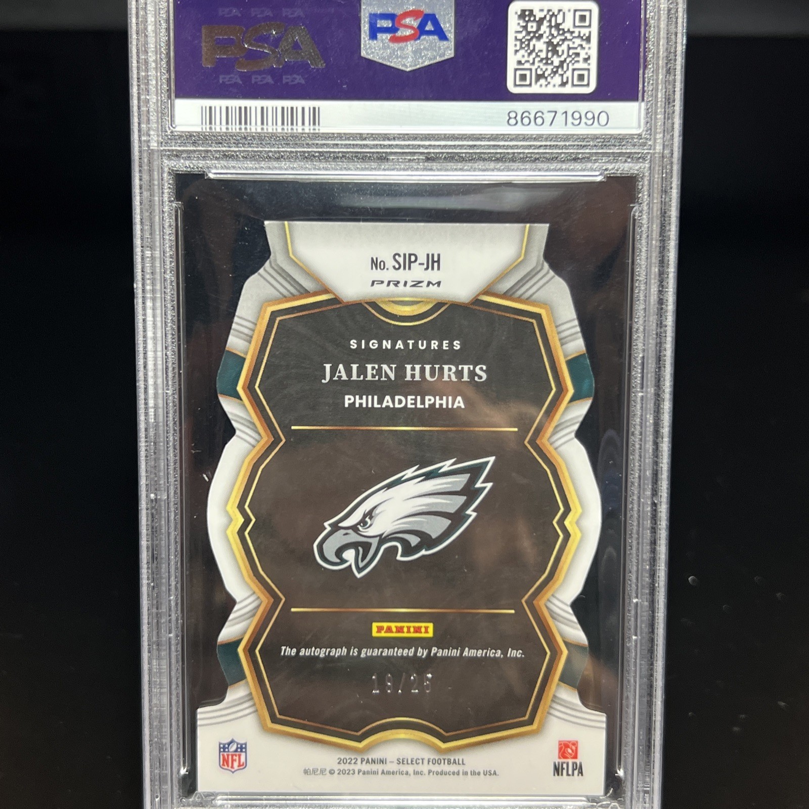 2022 Panini Select Jalen Hurts Tie-Dye Die-Cut Prizm Auto /25 SSP PSA 10 GEM view 2