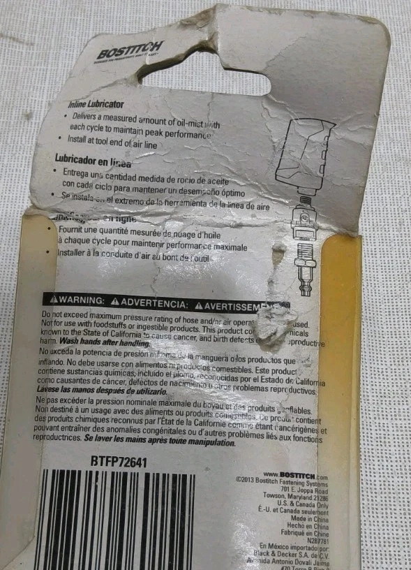 BOSTITCH INLINE LUBE-1/4 NPT AIRE ACEITE LUBRICADOR NEUMÁTICO AIRE ACONDICIONADO HERRAMIENTA BTFP72641  Foto 3 de 3