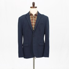 Express 42R Navy Sport Coat Blazer Jacket Solid 2-Button Cotton Blend
