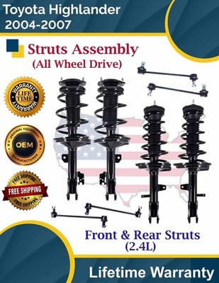 New OE Front & Rear Struts W/Sway Bars For 2004-2007 Toyota Highlander 2.4L 4X4