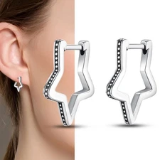 KUNSIR Women 925 Sterling Silver CZ Huggie Hoop Star Shape Earrings Jewelry Gift