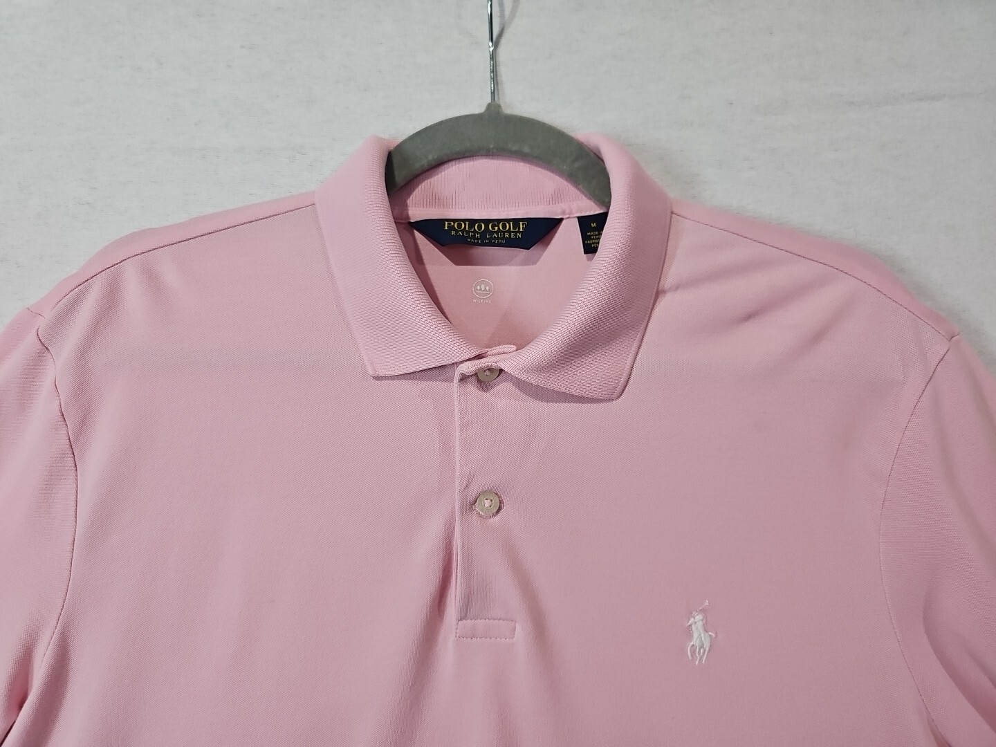 Ralph Lauren Polo Golf Camicia Uomo Rosa Media Casual Manica Corta Bianco Pony