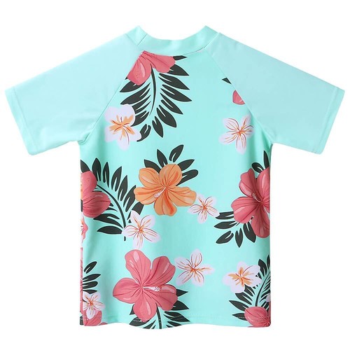 Girls Two Piece Swimsuit Floral UPF 50+ Rash Guard Set Kids Short Sleeve Swim... - Picture 3 of 6