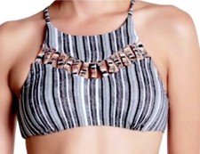  110 Red Carter High Neck Bikini Top Large 10 12 Adj Back Strap Slashed Swim NWT