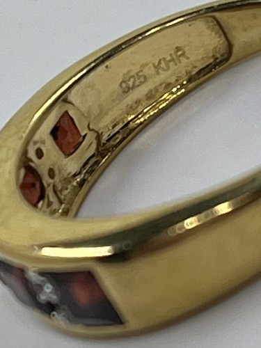 KHR India Gold Over 925 Sterling Garnet Band Size 8.25 Ring Some Wear (1595) - Picture 3 of 8