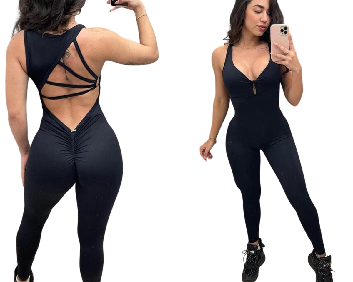 Women Backless Gym Jumpsuit Sport Overalls Yoga Workout Clothes Fitness  Outfits