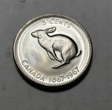 (2) TWO GEM UNC X 1867 1967 CANADA RABBIT 5 CENTS 100% NICKEL QUEEN ELIZABETH II
