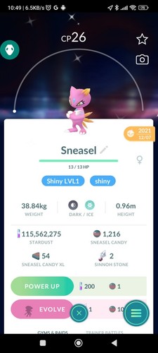 Shiny Sneasel ( Level 1 ) Pokemon Tr@de Go