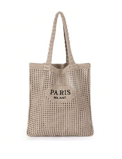 Khaki Crochet Tote Crochet Mesh Beach Tote Bag Summer Vacation Boho Knit Bag