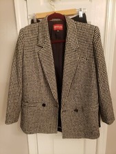 Sasson 2 Piece Tweed Suit Blazer Skirt Set Size 6 Wool Blend Black Plaid Vintage