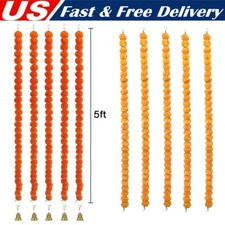 Marigold Garland with Bells 5FT Artificial Flower for Pooja Decor Multi Pack