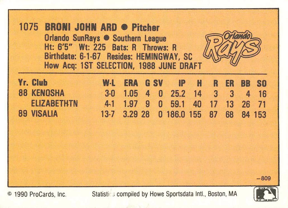 1990 CMC #809 Johnny Ard - Image 2 of 2