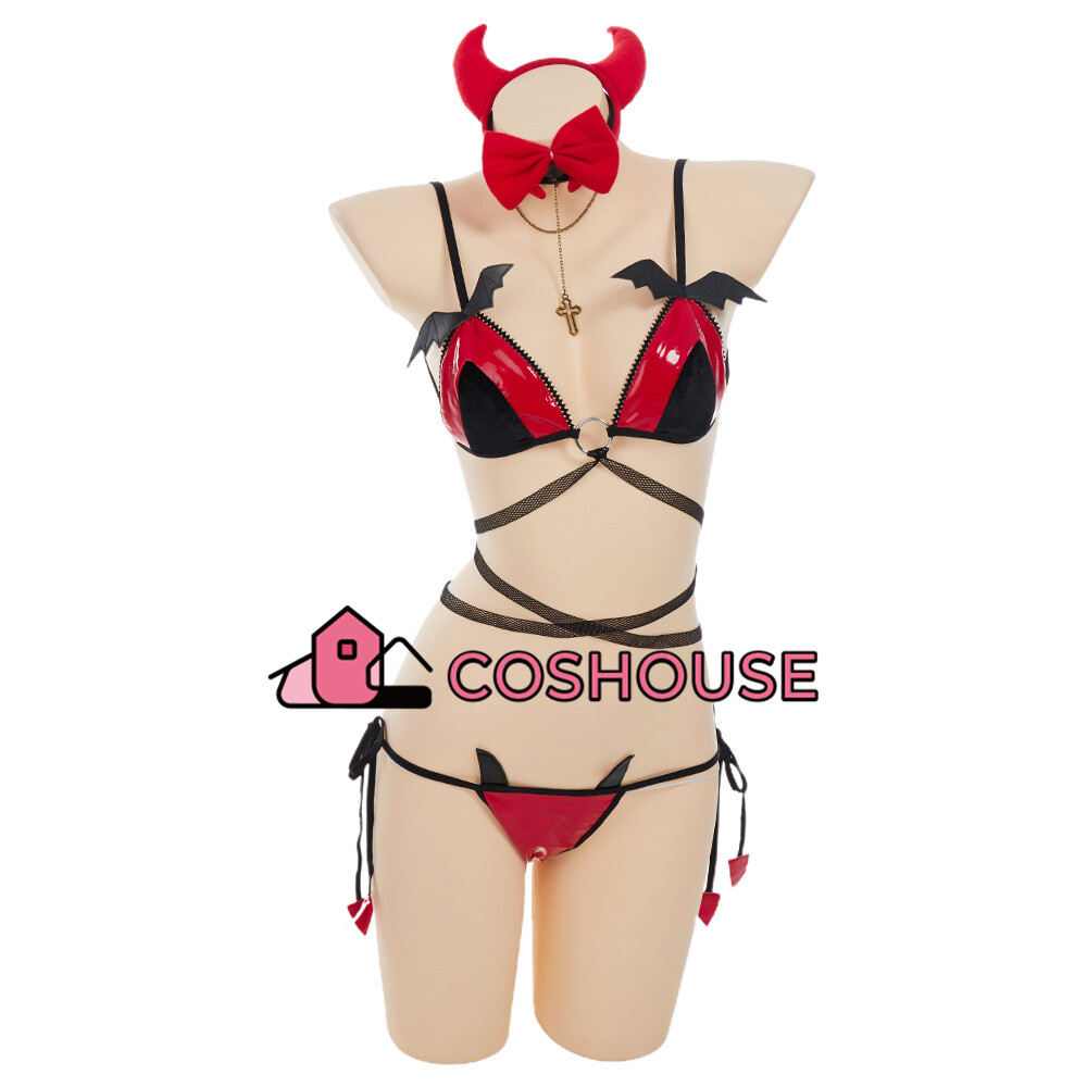 Women's Sexy Lace-up Underwear Devil Bat Lingerie Set Costume with Headwear  Tail | eBay