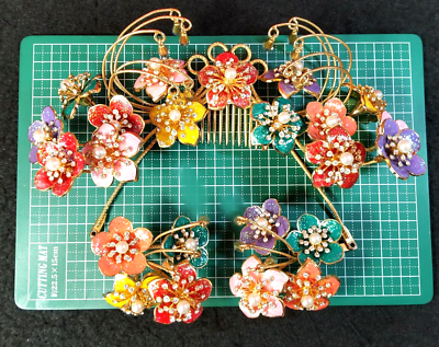 Japanese Kushi Kanzashi Twinkle Flower Metal Kimono Hair Ornament